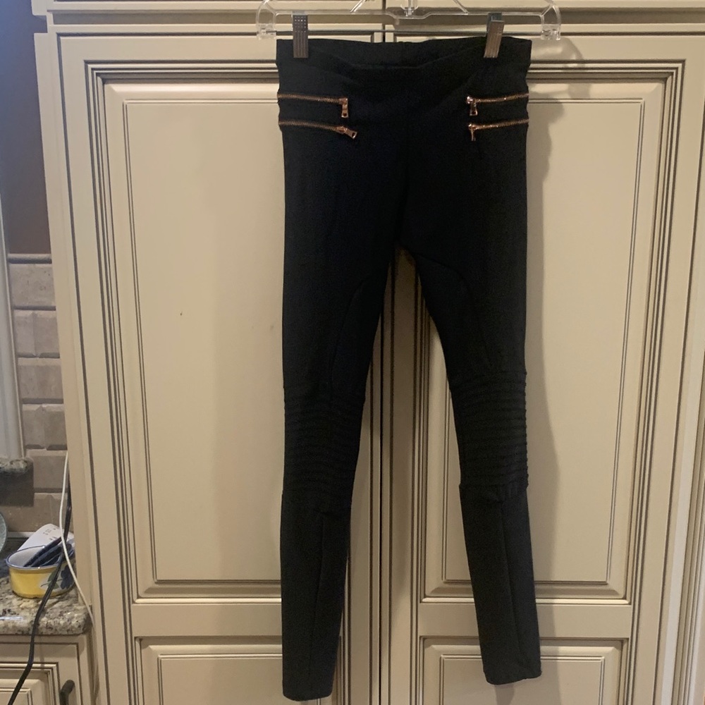 Blue Life Black Skinny Pants with Gold Zipper Accents